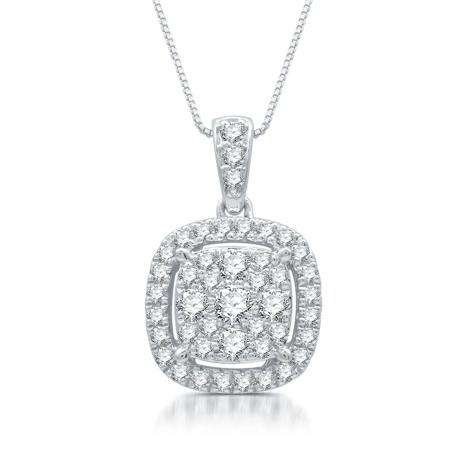 1 CTW Diamond Halo Cluster 18-inch Pendant in 10KT White Gold