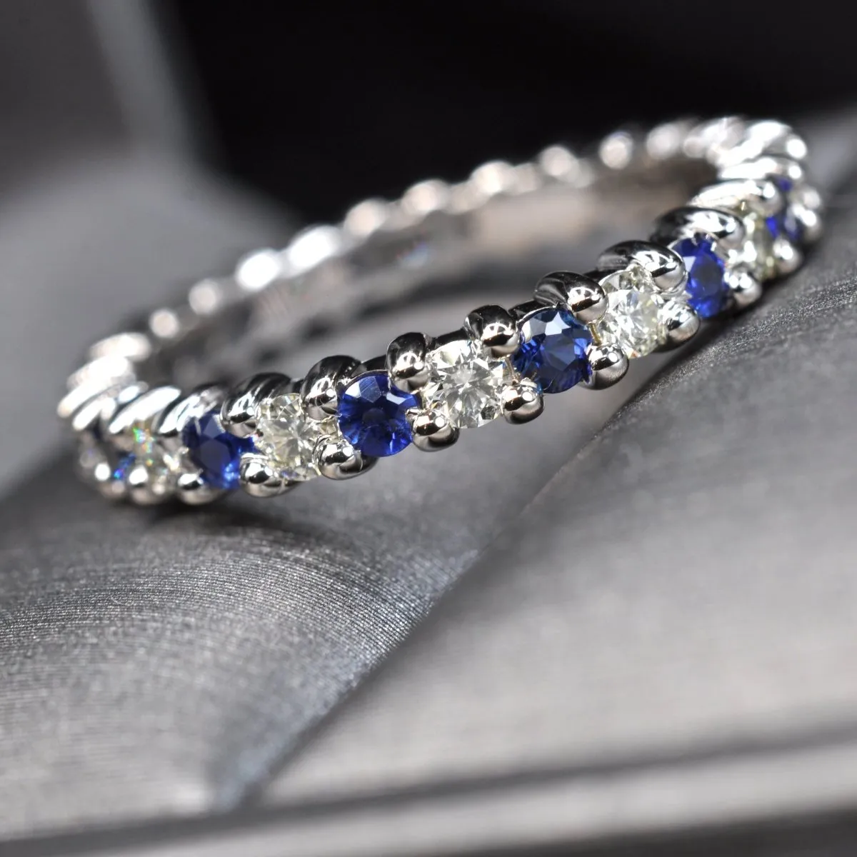 1.50 CT Round Cut Blue Sapphires & Diamonds - Eternity Ring