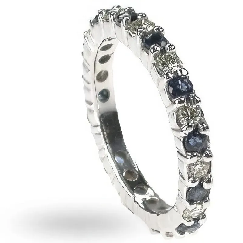 1.50 CT Round Cut Blue Sapphires & Diamonds - Eternity Ring