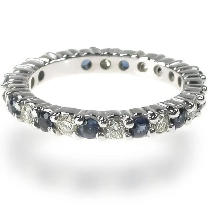 1.50 CT Round Cut Blue Sapphires & Diamonds - Eternity Ring