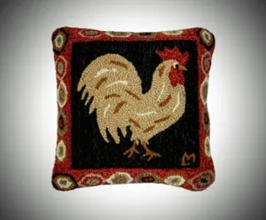 #165BRST "BROWN ROOSTER" Wool Hooked 18x28 Pillow