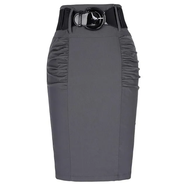 2017 New Sexy Pencil Skirts Womens Business Work Office Skirt With Belt High Waist Elastic Casual Bodycon Slim Fit Ladies Skirts