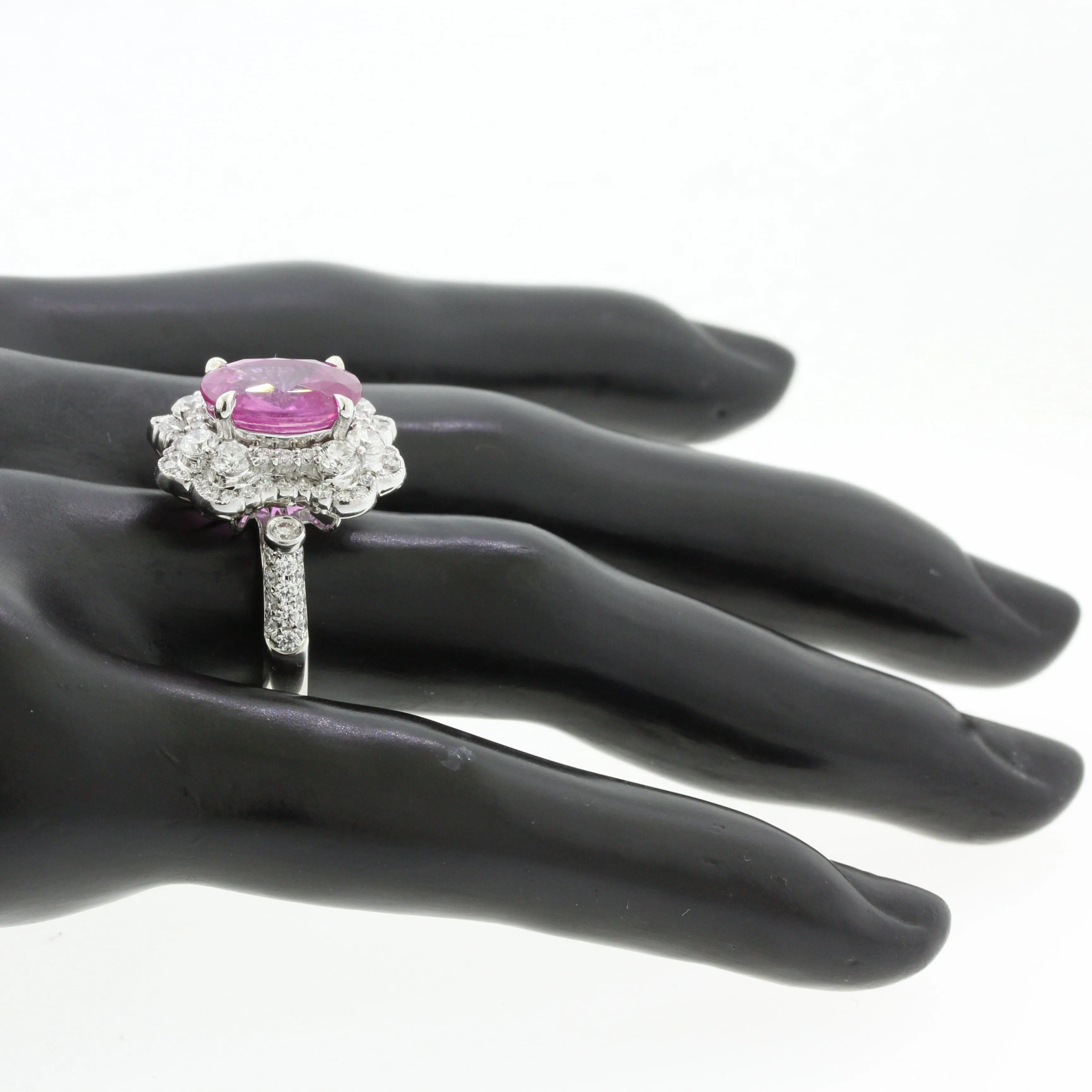 5.18 Carat Pink Sapphire Diamond Platinum Ring, AGL Certified