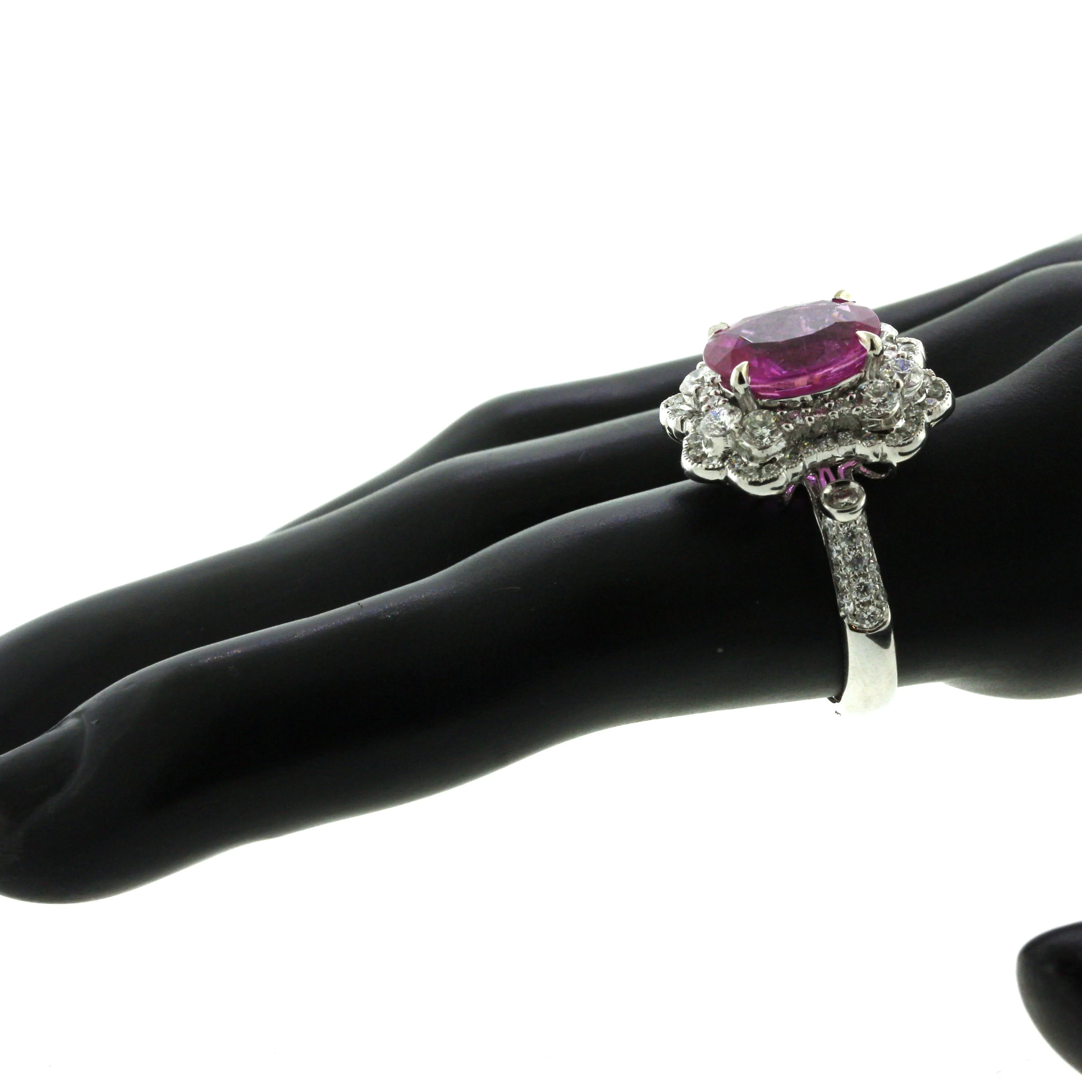 5.18 Carat Pink Sapphire Diamond Platinum Ring, AGL Certified