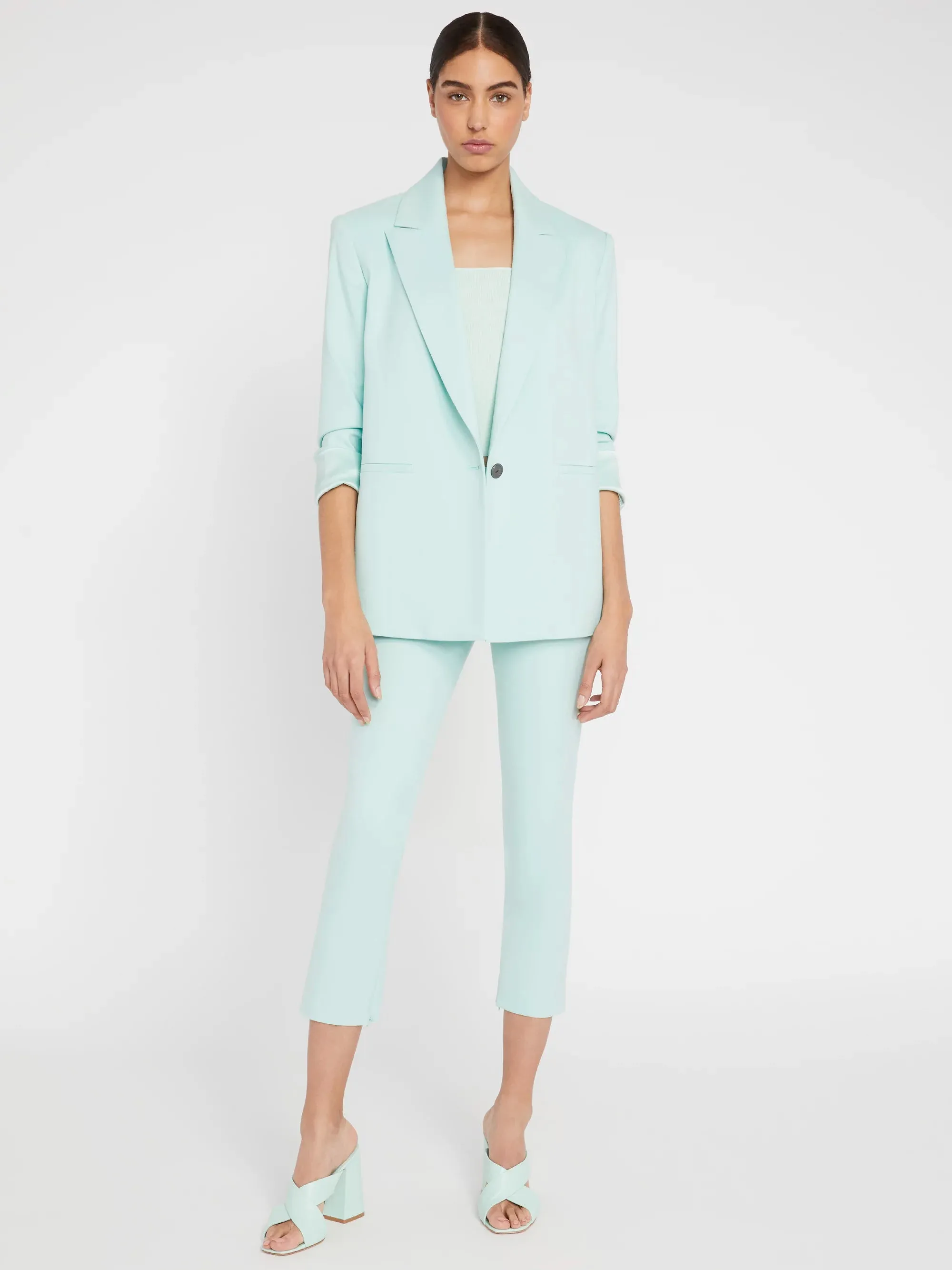 Alice   Olivia - Denny Notch Collar Boyfriend Blazer w/ RL Cuff in Mint