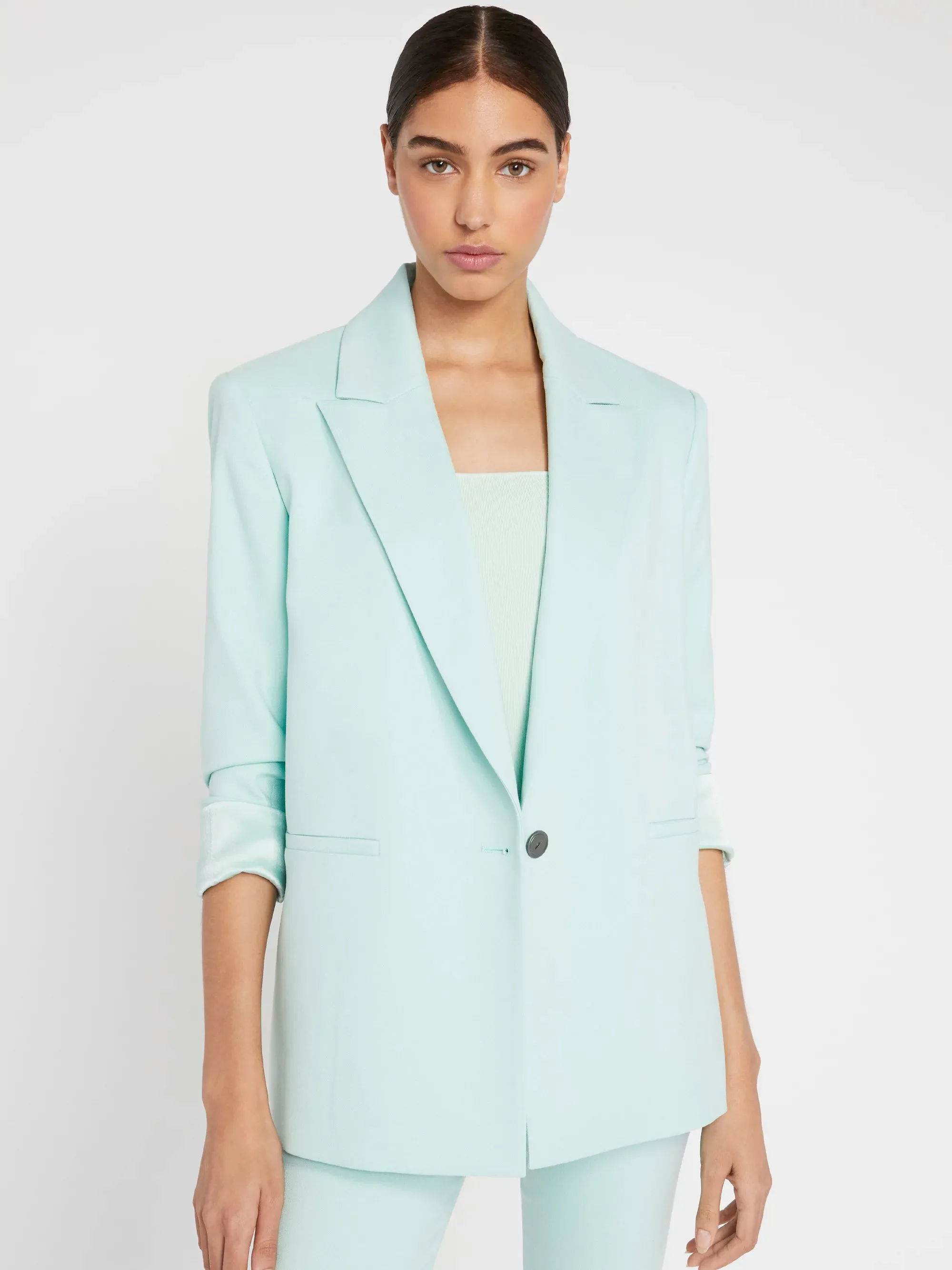 Alice   Olivia - Denny Notch Collar Boyfriend Blazer w/ RL Cuff in Mint