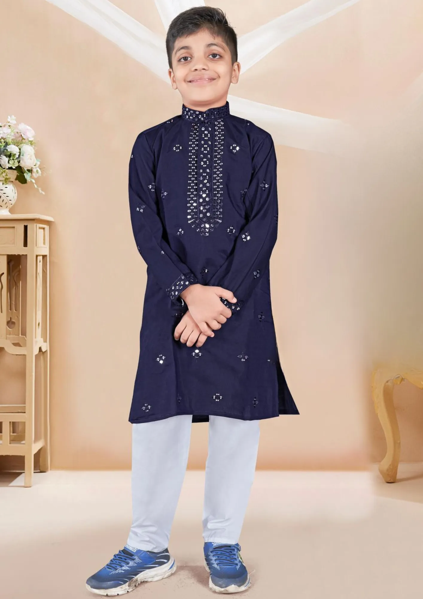 Attractive Blue Color Kurta Pajama Set With Sequence Work