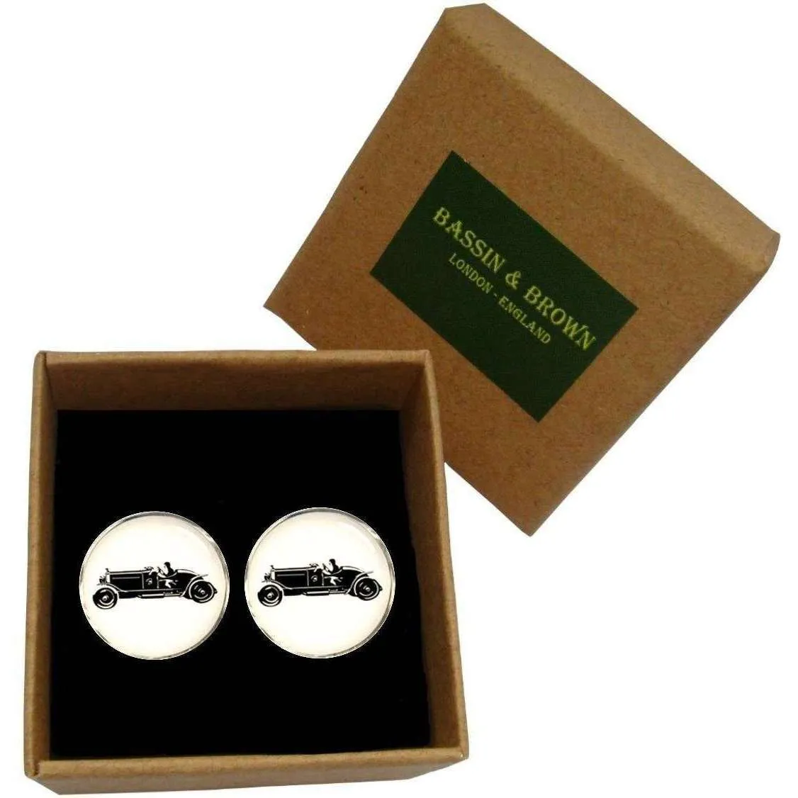 Bassin and Brown Vintage Motor Cycle Cufflinks - White/Black