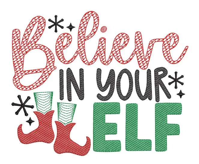 Believe in your Elf Sketchy Motif Embroidery design