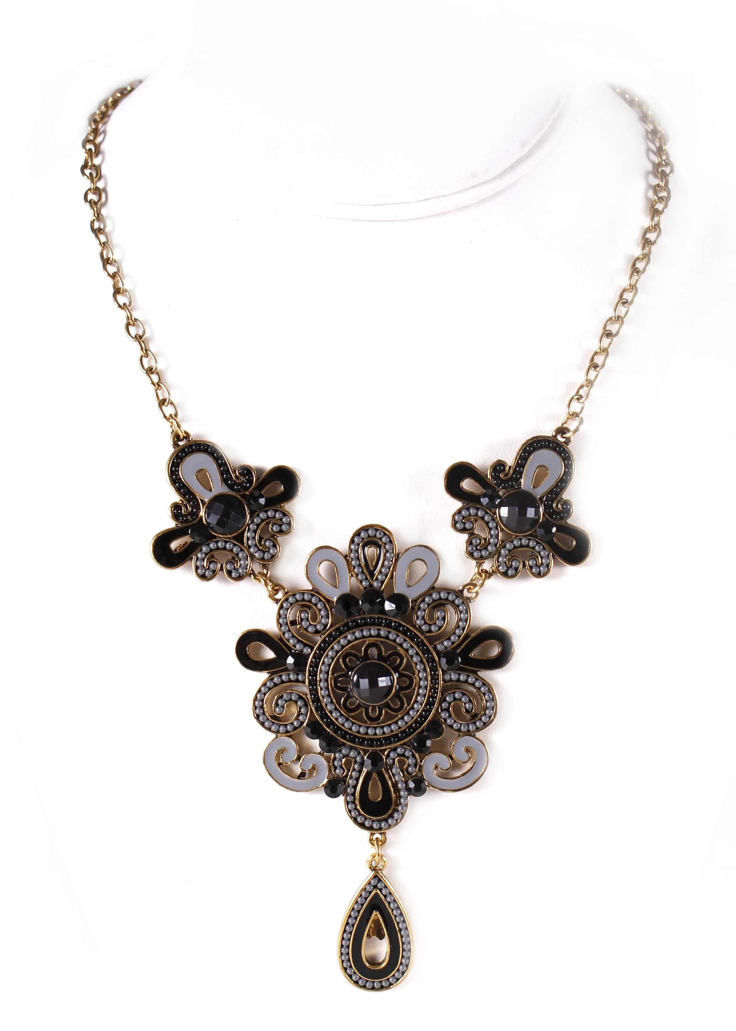 Belly Dance Flower Drop Chain Necklace | Mirrored Stone