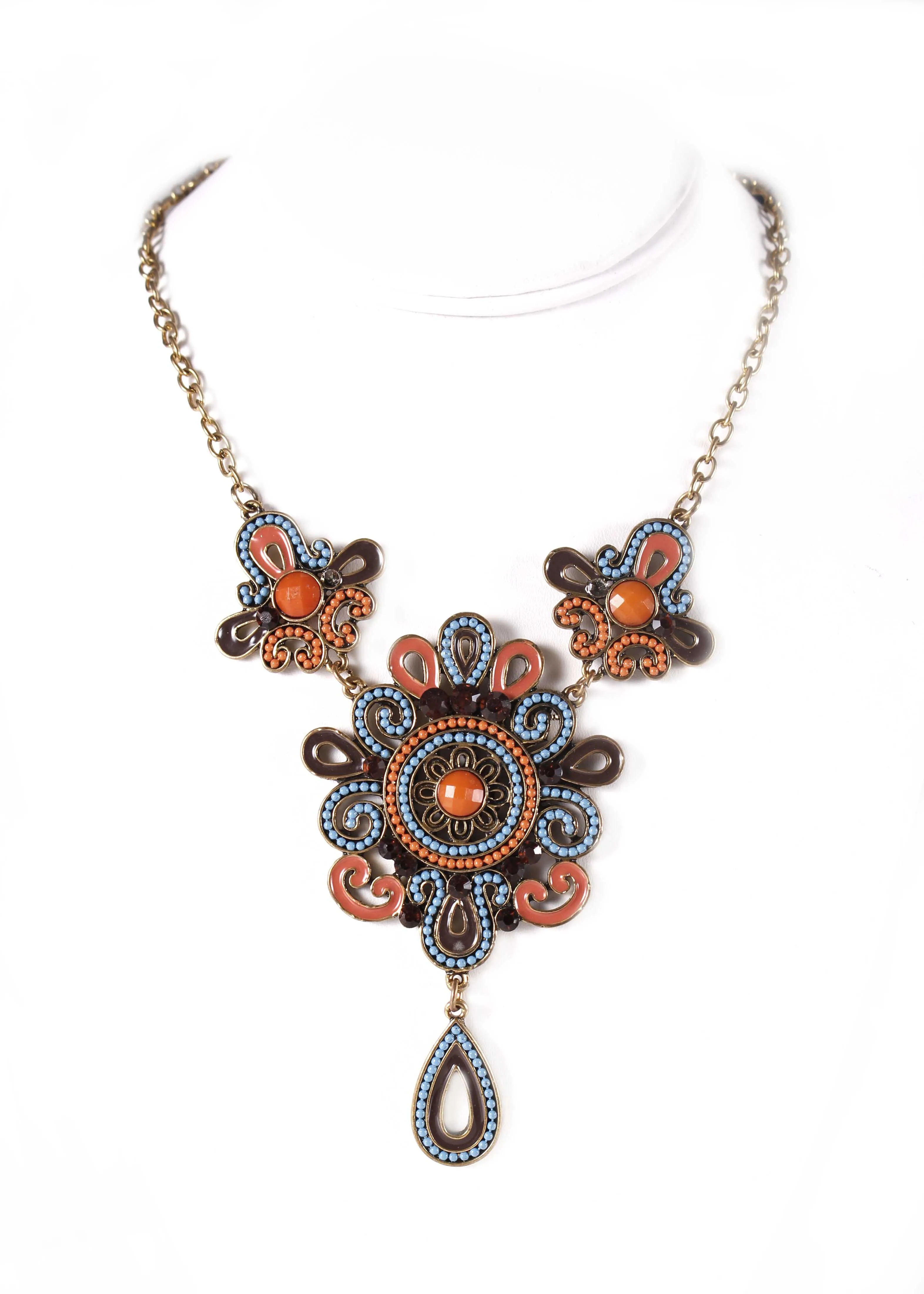 Belly Dance Flower Drop Chain Necklace | Mirrored Stone