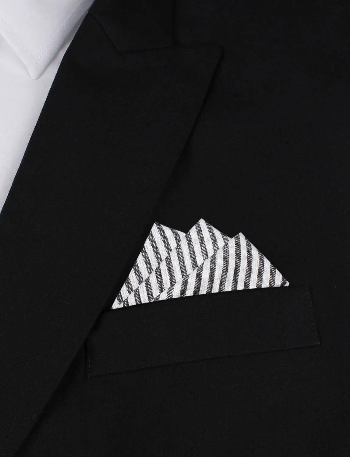 Black and White Chalk Stripes Cotton Pocket Square