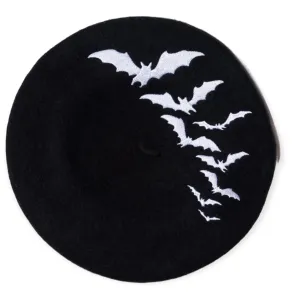 Black Batwings Embroidered Wool Beret