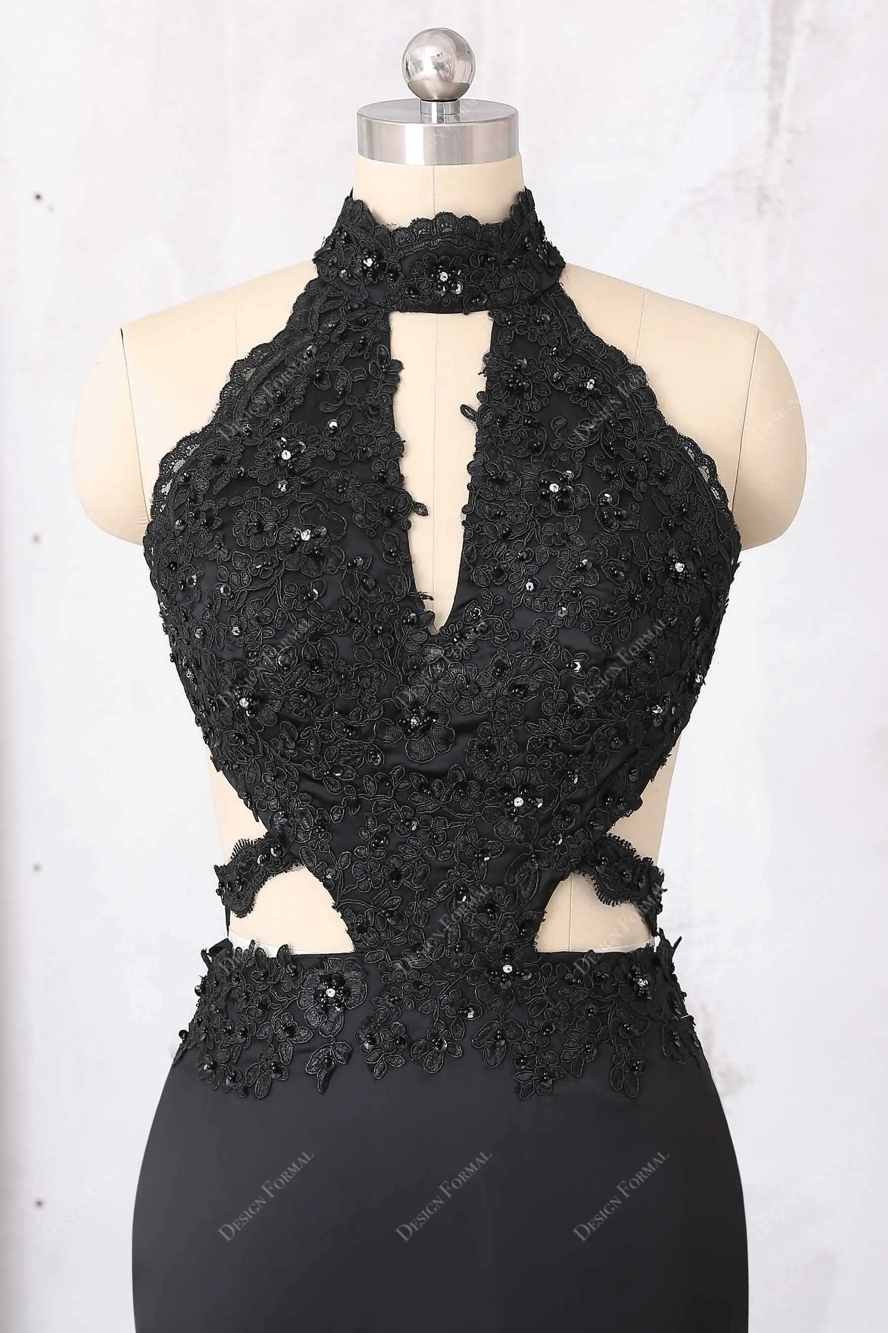 Black Beads Cutout Dramatic Pick-up Trumpet Prom Dress