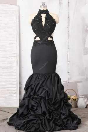 Black Beads Cutout Dramatic Pick-up Trumpet Prom Dress