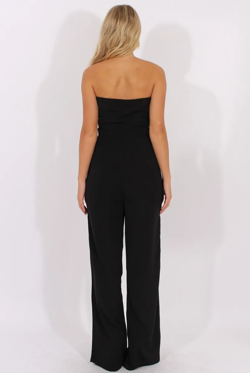 Black Belted Bandeau Wide Leg Jumpsuit - Geneva