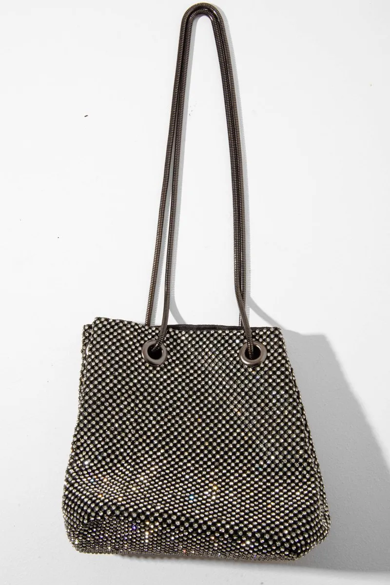 Black Diamante Embellished Snake Chain Bag - Eliane