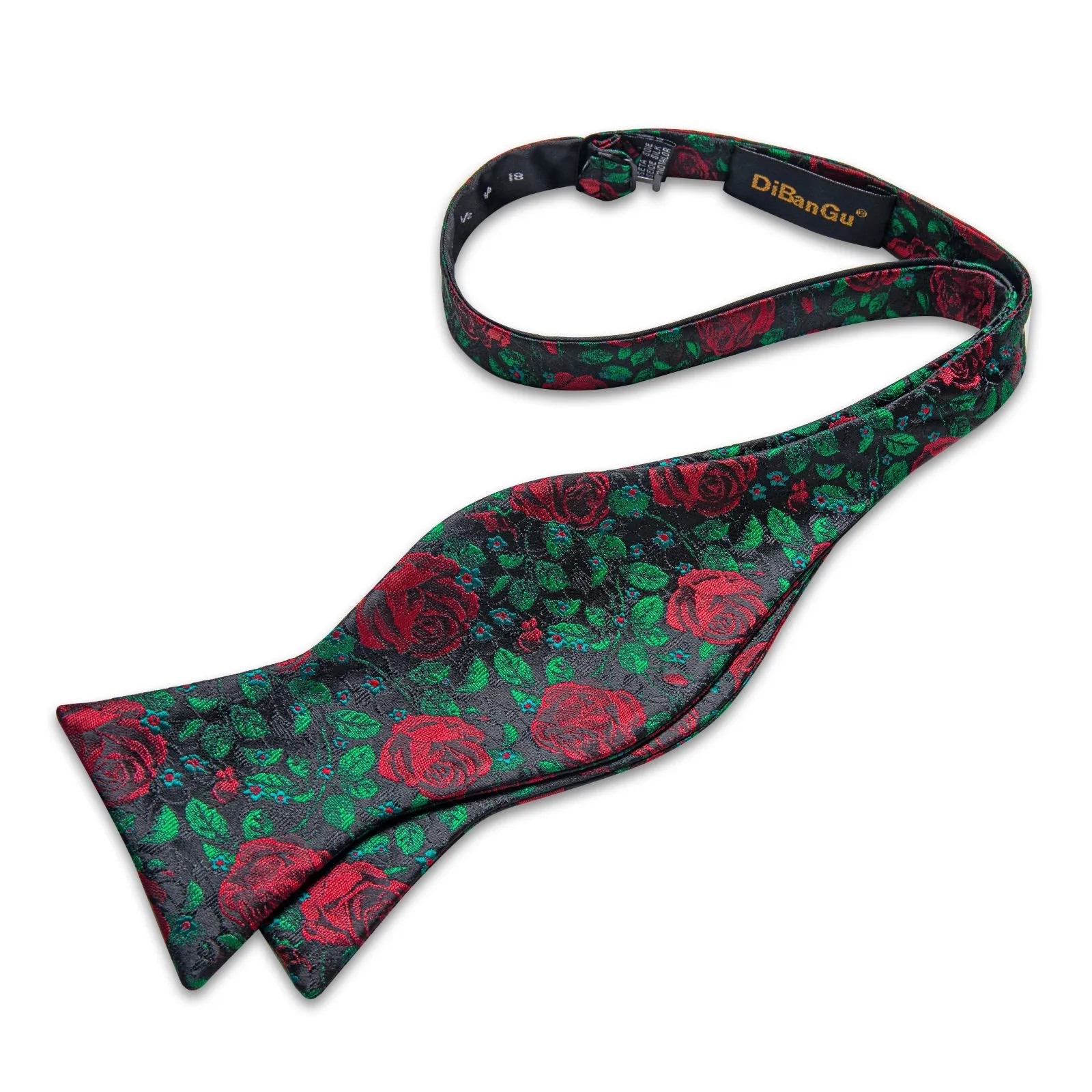 Black Green Red Rose Self-tied Bow Tie Pocket Square Cufflinks Set