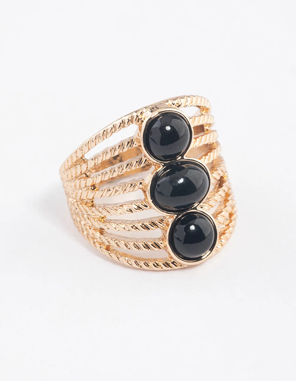 Black Vertical Triple Stone Ring