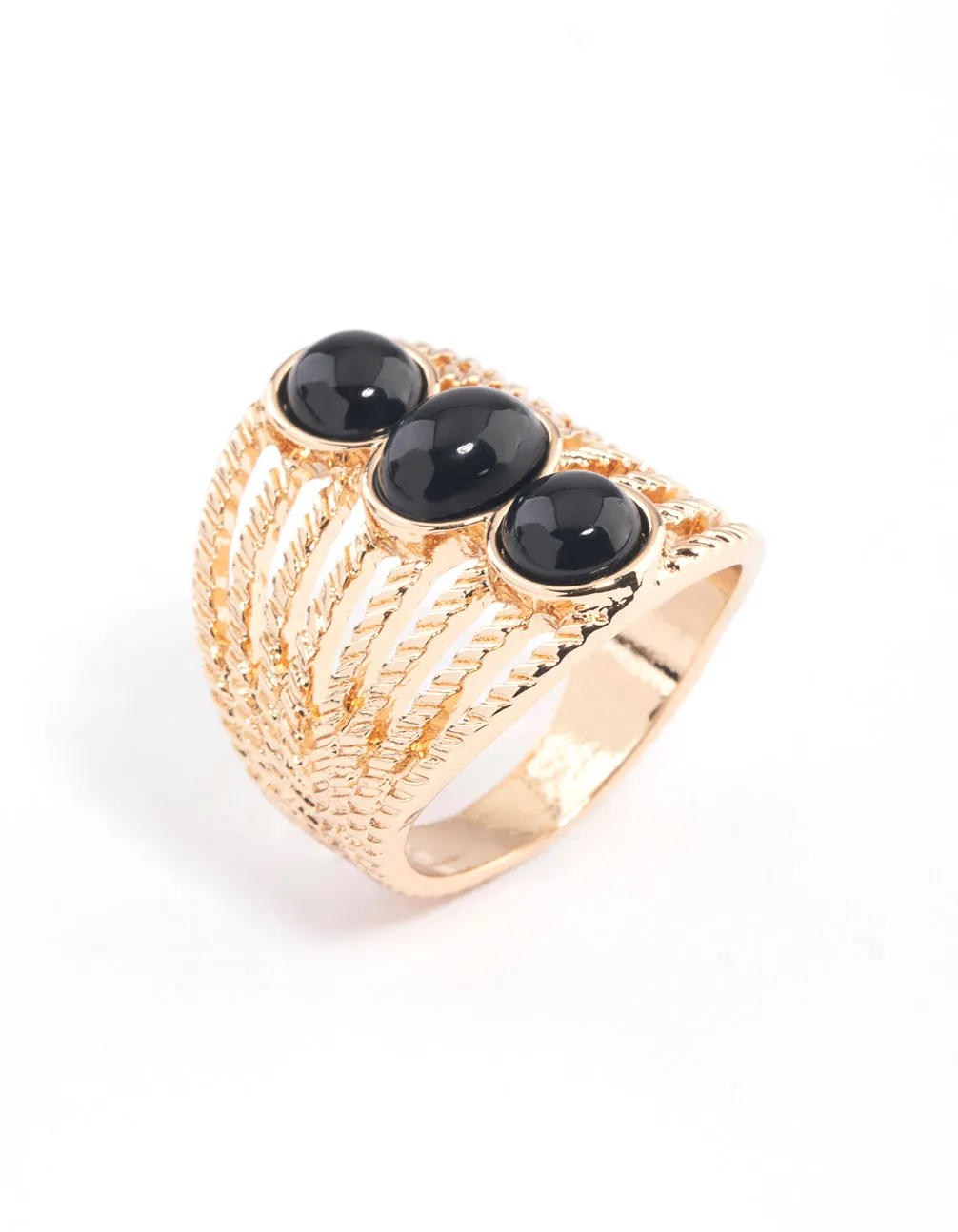 Black Vertical Triple Stone Ring