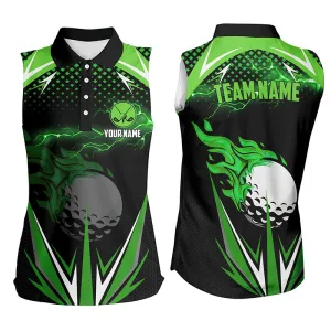 Black Women Sleeveless Polo Shirts Custom Multi Color Fire Lightning Team Golf Jerseys, Ladies Golf Attire