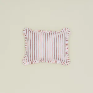 Block Printed Striped Ruffled Pillow Cover - Red Stripe