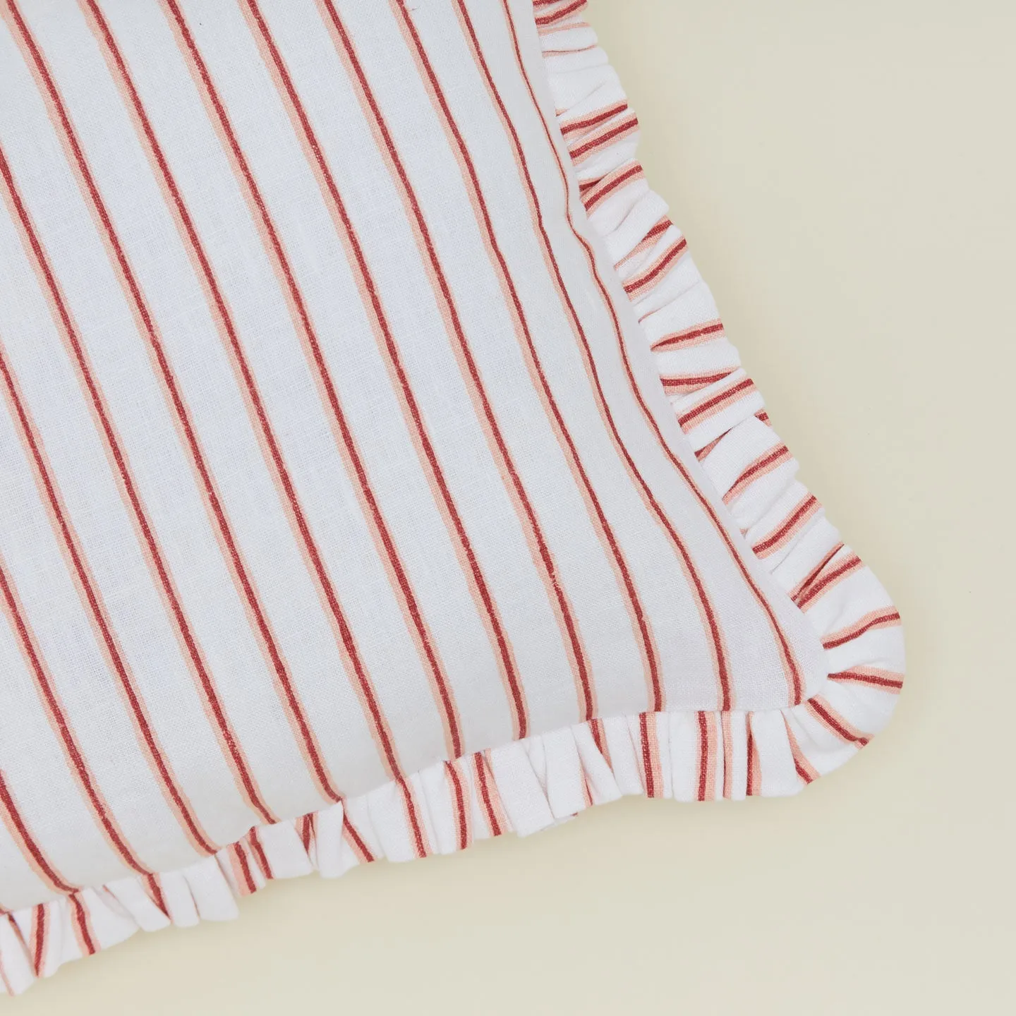 Block Printed Striped Ruffled Pillow Cover - Red Stripe