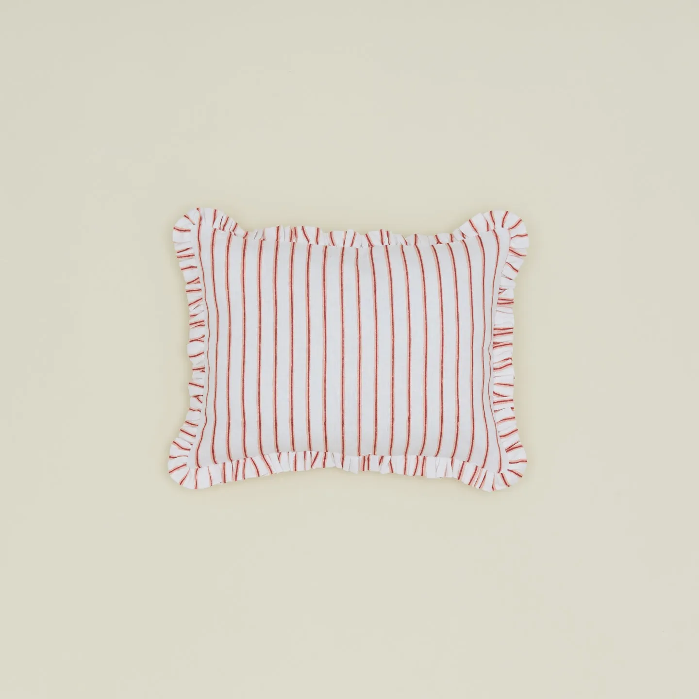 Block Printed Striped Ruffled Pillow Cover - Red Stripe