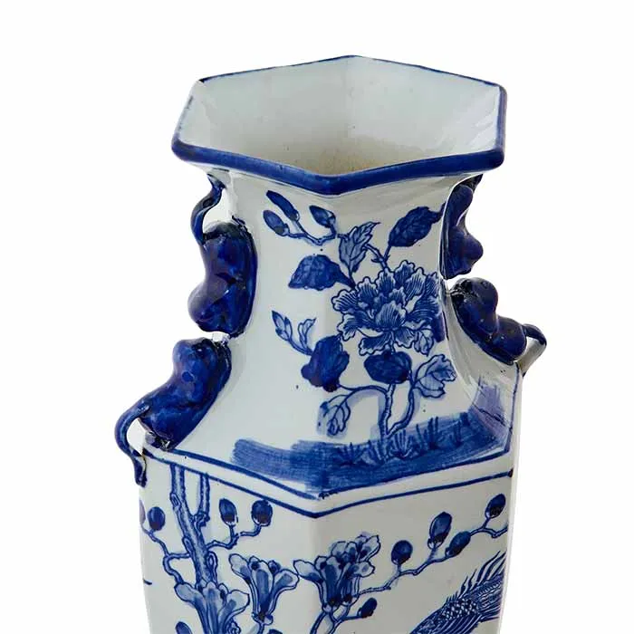 Blue Floral Hex Vase