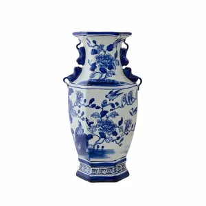 Blue Floral Hex Vase