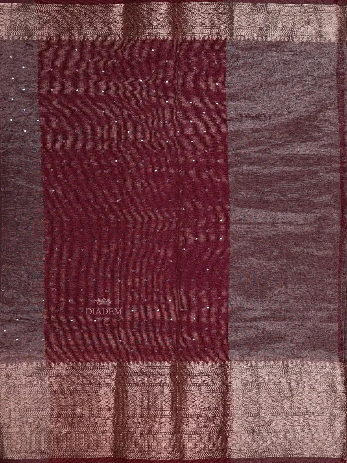 Burgandy Organza Saree with Stone and Crush Design on the Body with Designed Border