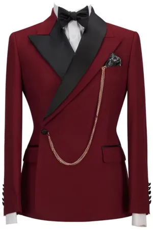 Burgundy Peaked Lapel Two Pieces Slim Fit Prom Suits Blazers Pants