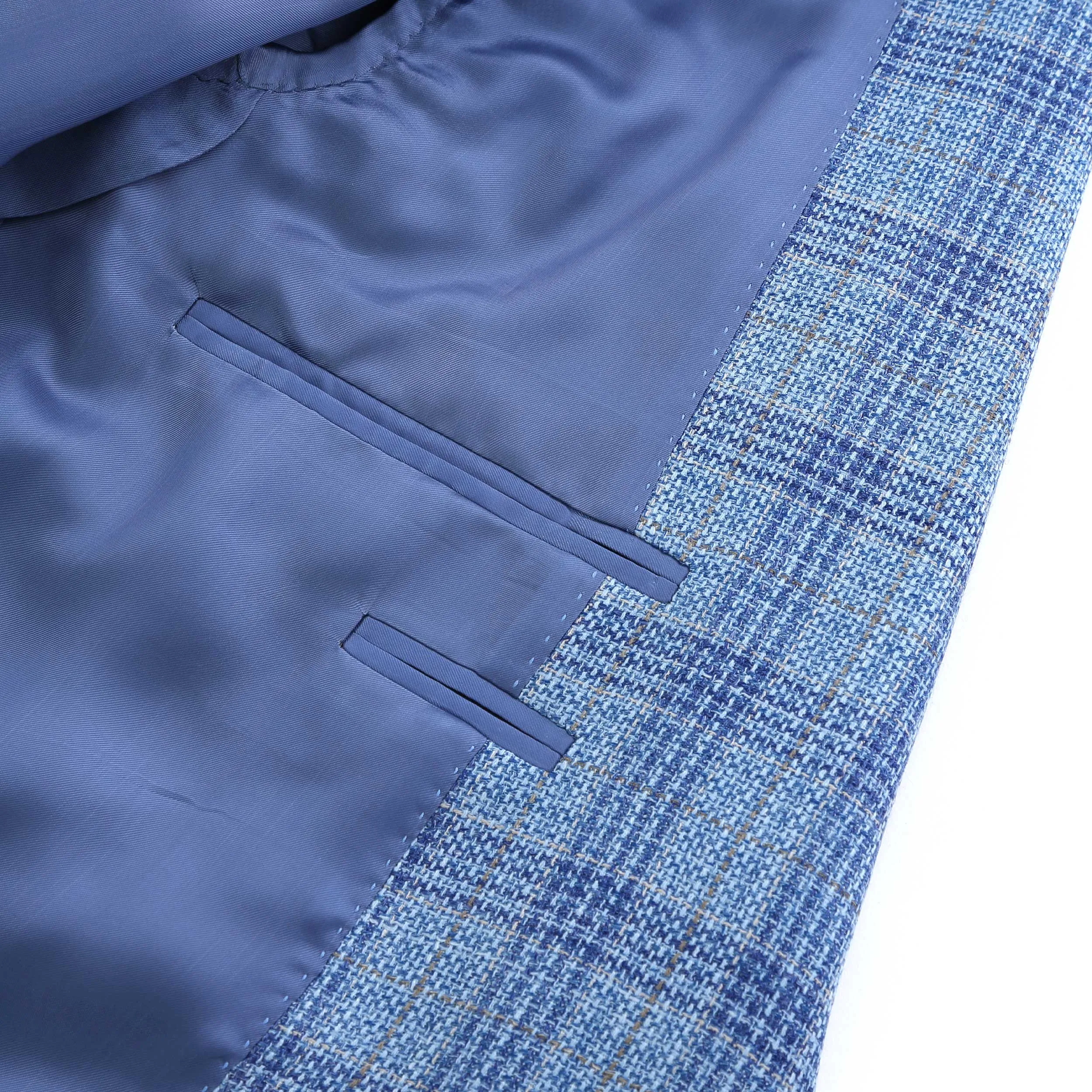 Canali Notch Lapel Milano Jacket in Sky Blue Check