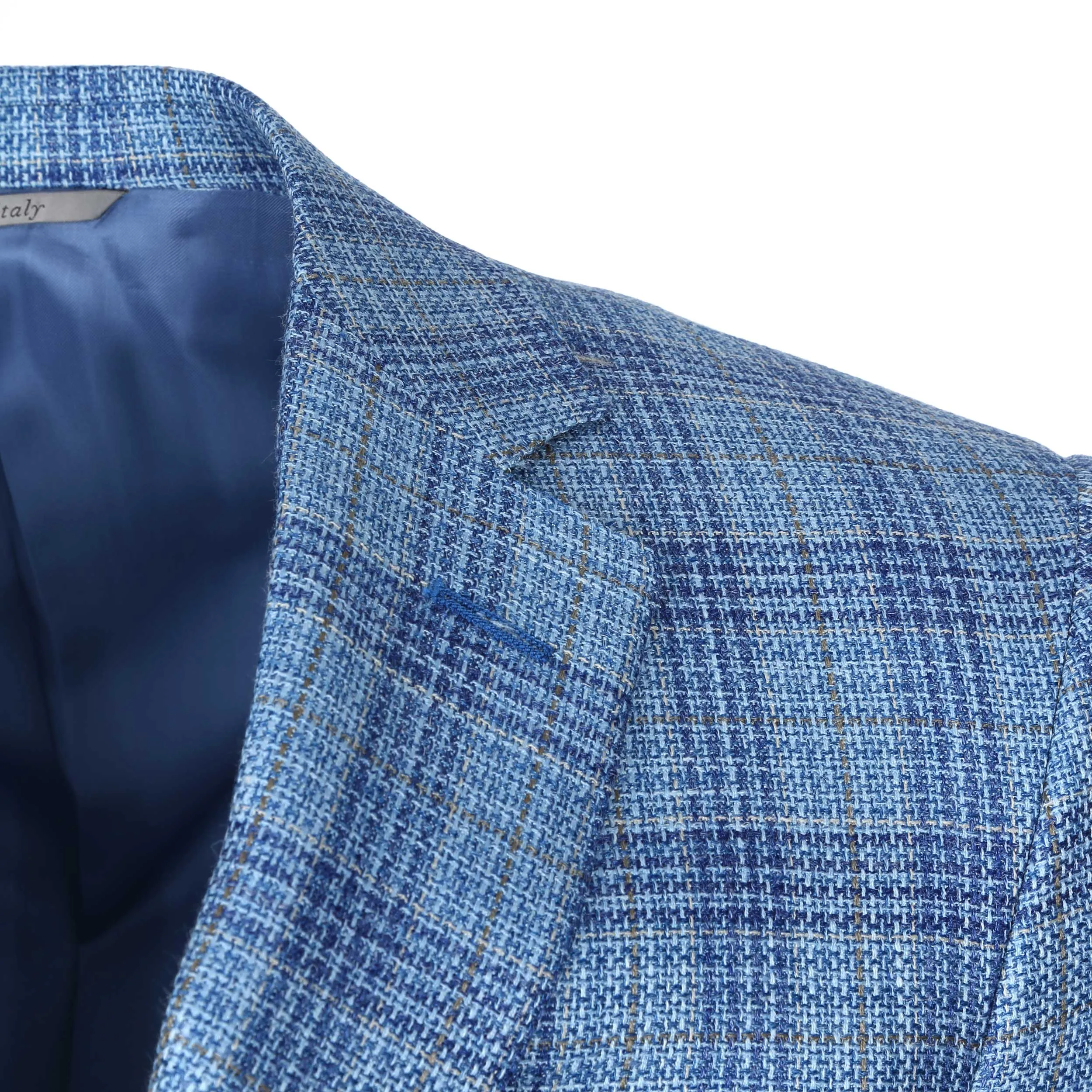 Canali Notch Lapel Milano Jacket in Sky Blue Check