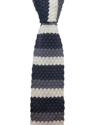 Charcoal, Gray & White Striped Knit Tie