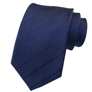 Classy Men Classic Dark Blue Striped Silk Tie