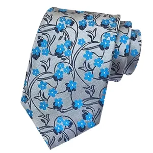 Classy Men Classic Sky Blue Floral Silk Tie