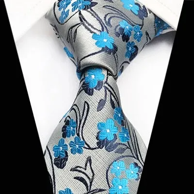 Classy Men Classic Sky Blue Floral Silk Tie