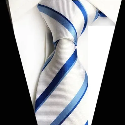 Classy Men Classic White Blue Striped Silk Tie