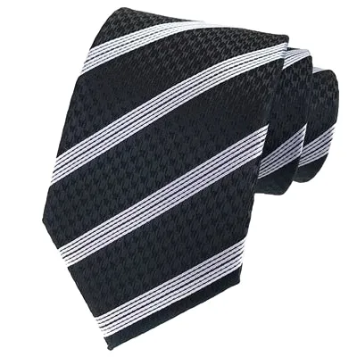 Classy Men Elegant Black Silver Silk Tie