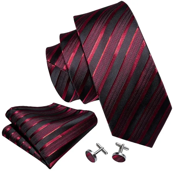 Classy Men Red Black Striped Silk Tie