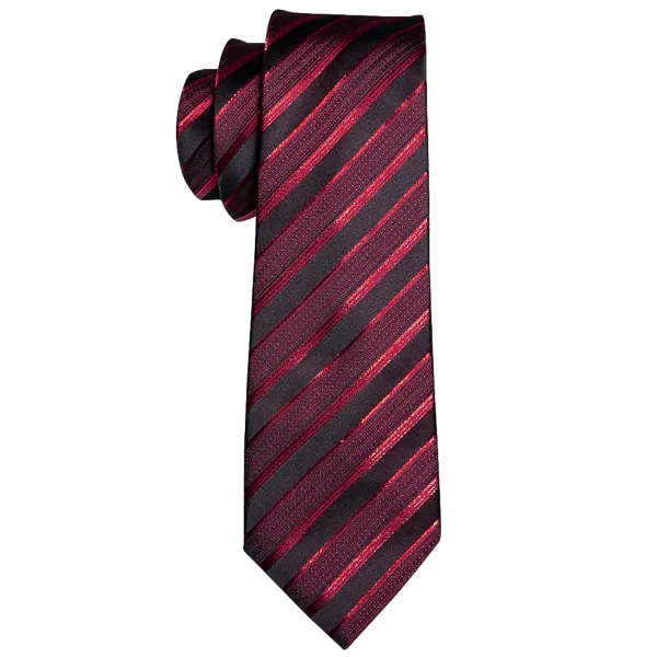 Classy Men Red Black Striped Silk Tie