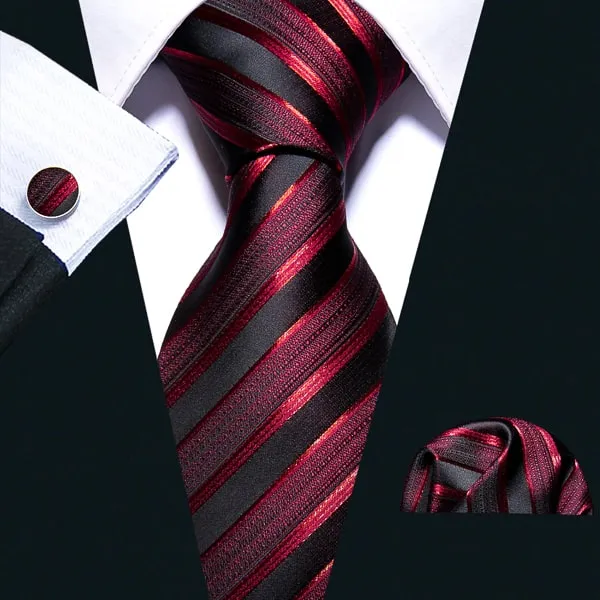 Classy Men Red Black Striped Silk Tie