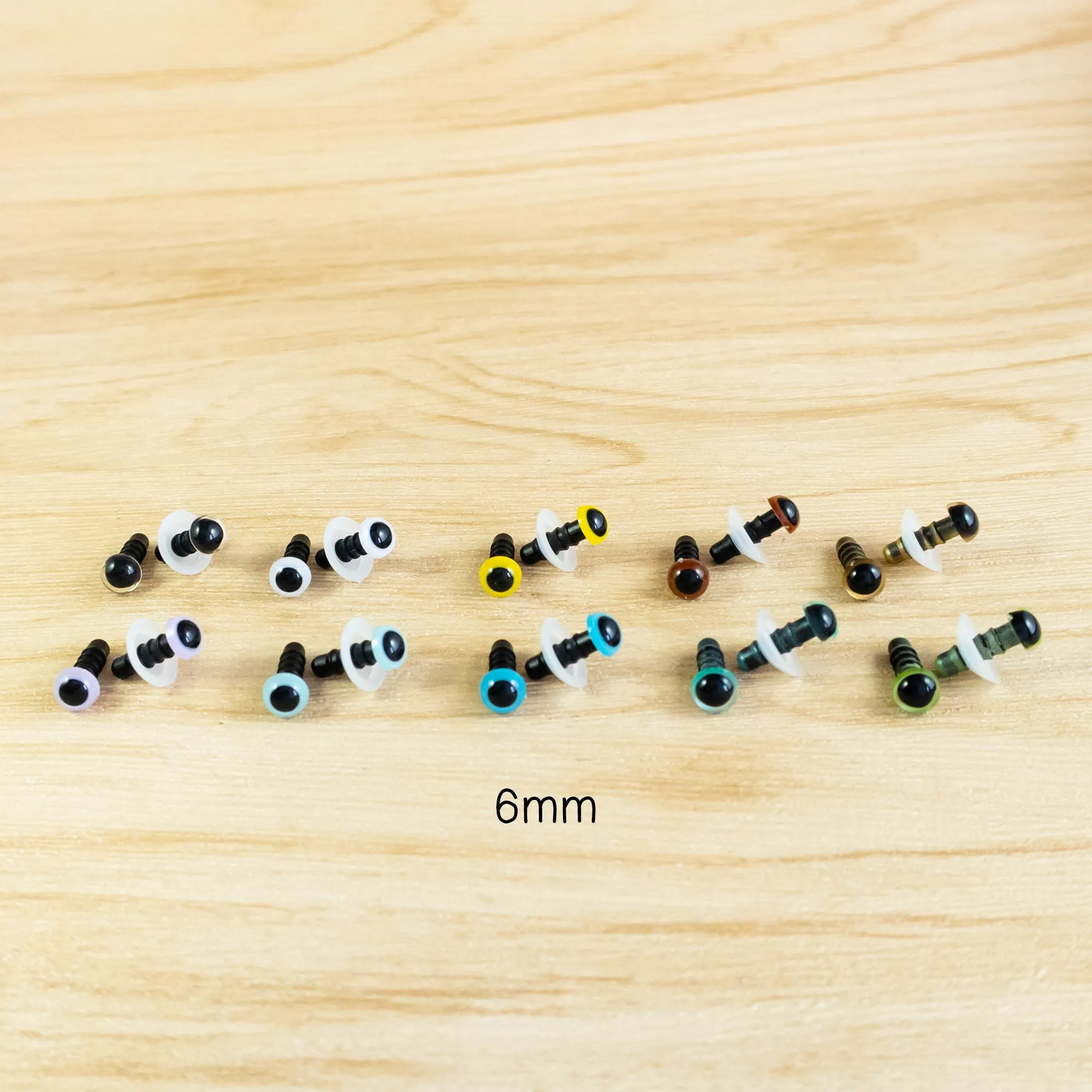 Color Safety Eyes Sample Pack - Single Size in 10 Colours, 3 pairs each Color, 6mm to 12mm