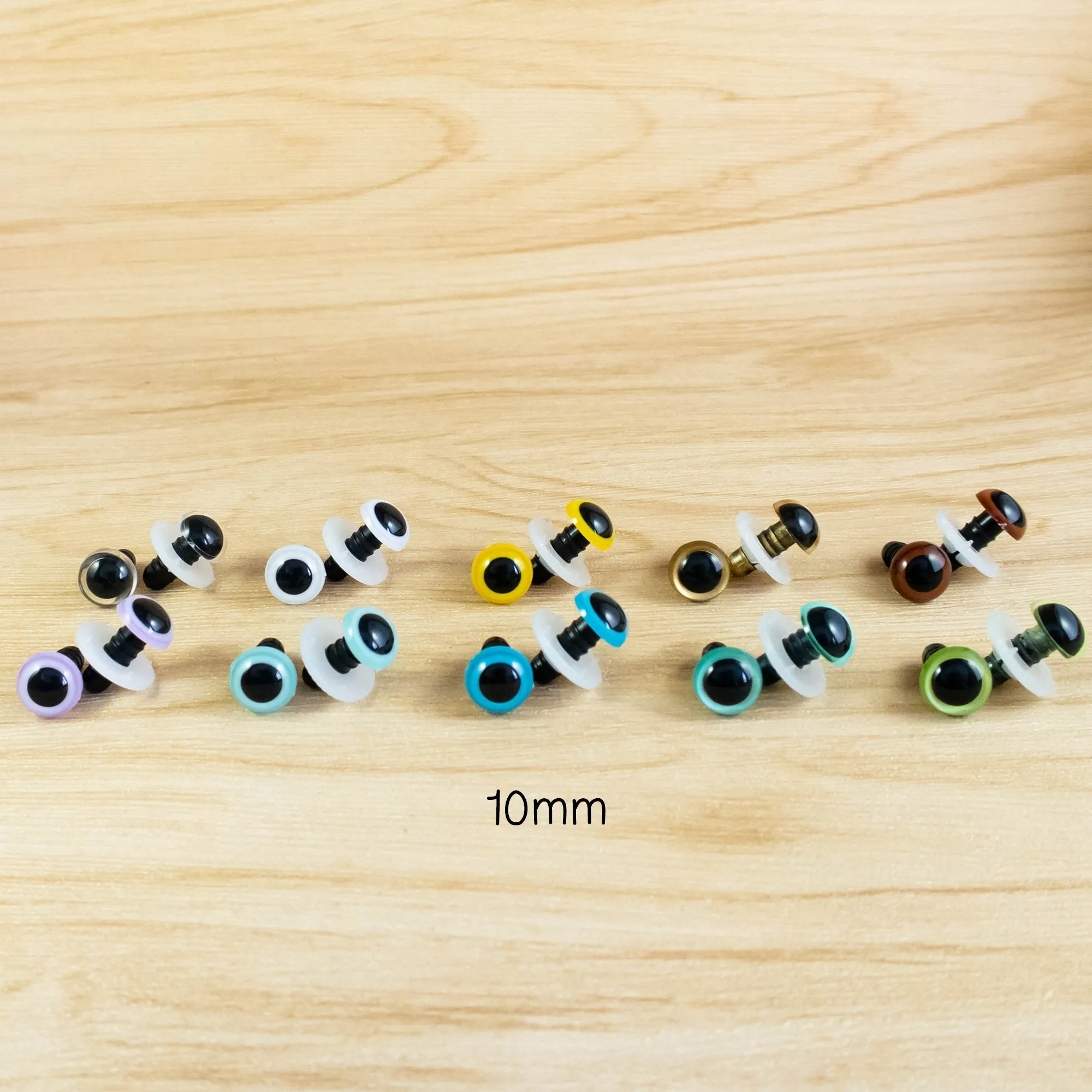 Color Safety Eyes Sample Pack - Single Size in 10 Colours, 3 pairs each Color, 6mm to 12mm