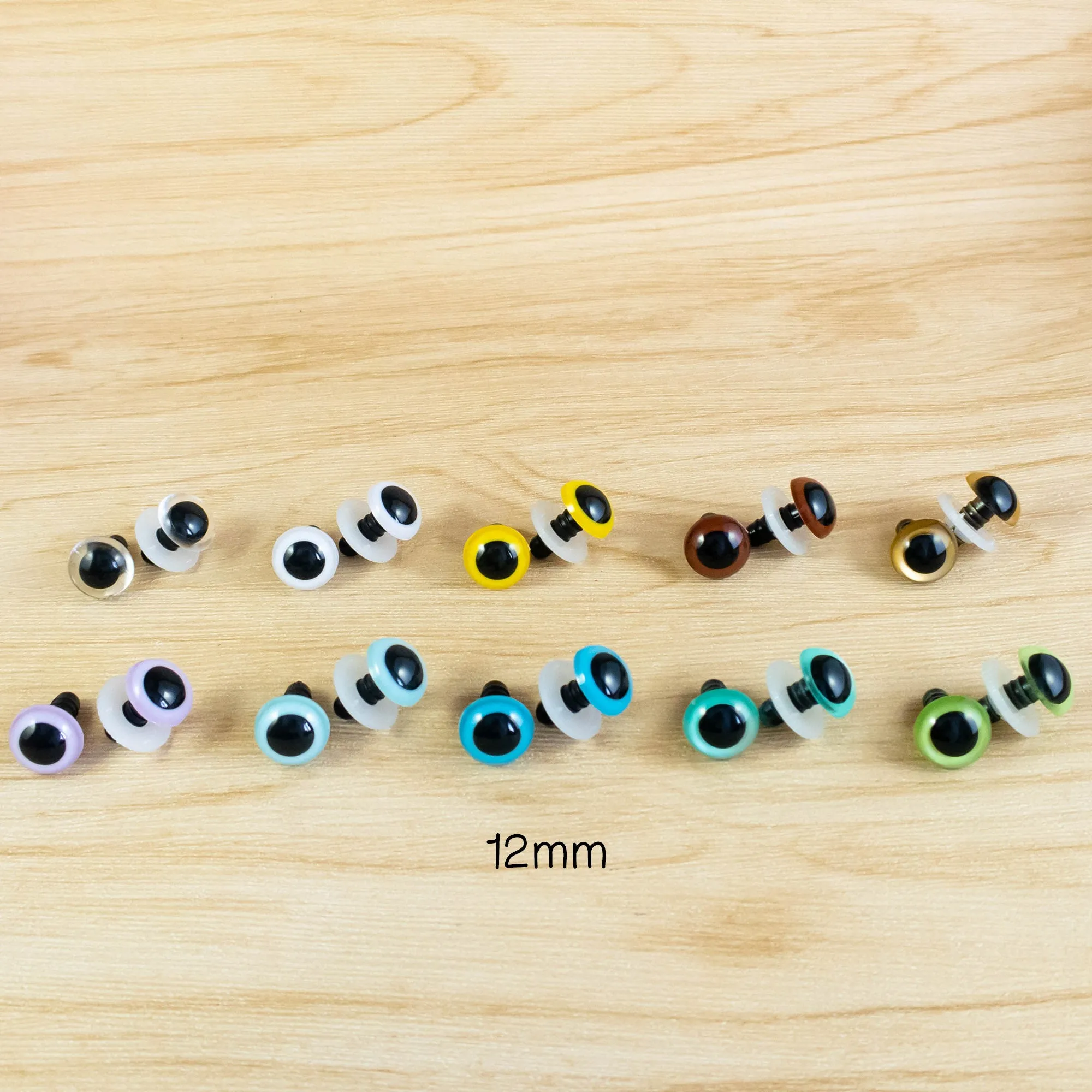 Color Safety Eyes Sample Pack - Single Size in 10 Colours, 3 pairs each Color, 6mm to 12mm