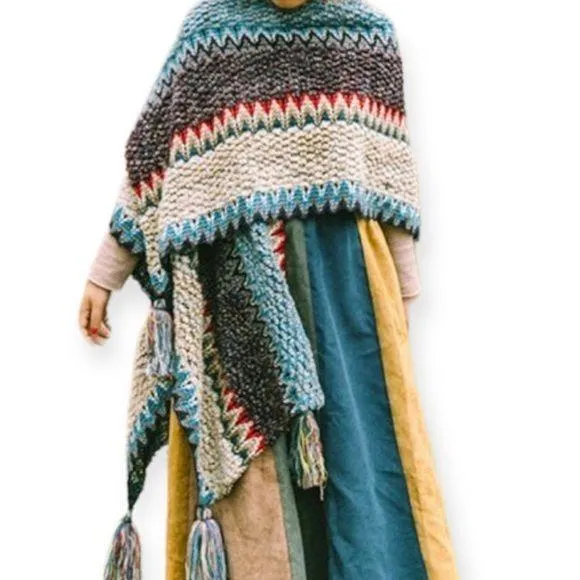 Colorful Knit Poncho Shawl Wrap