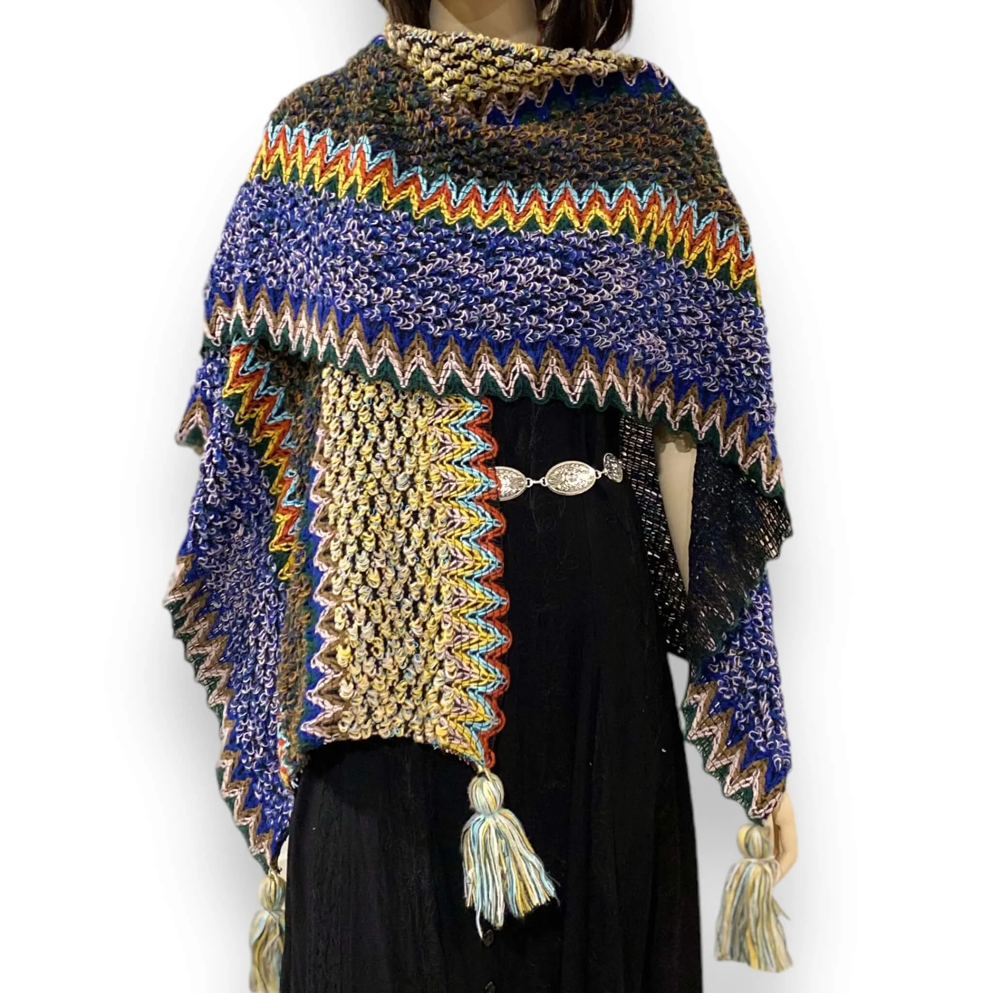 Colorful Knit Poncho Shawl Wrap