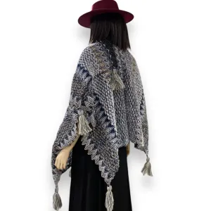 Colorful Knit Poncho Shawl Wrap