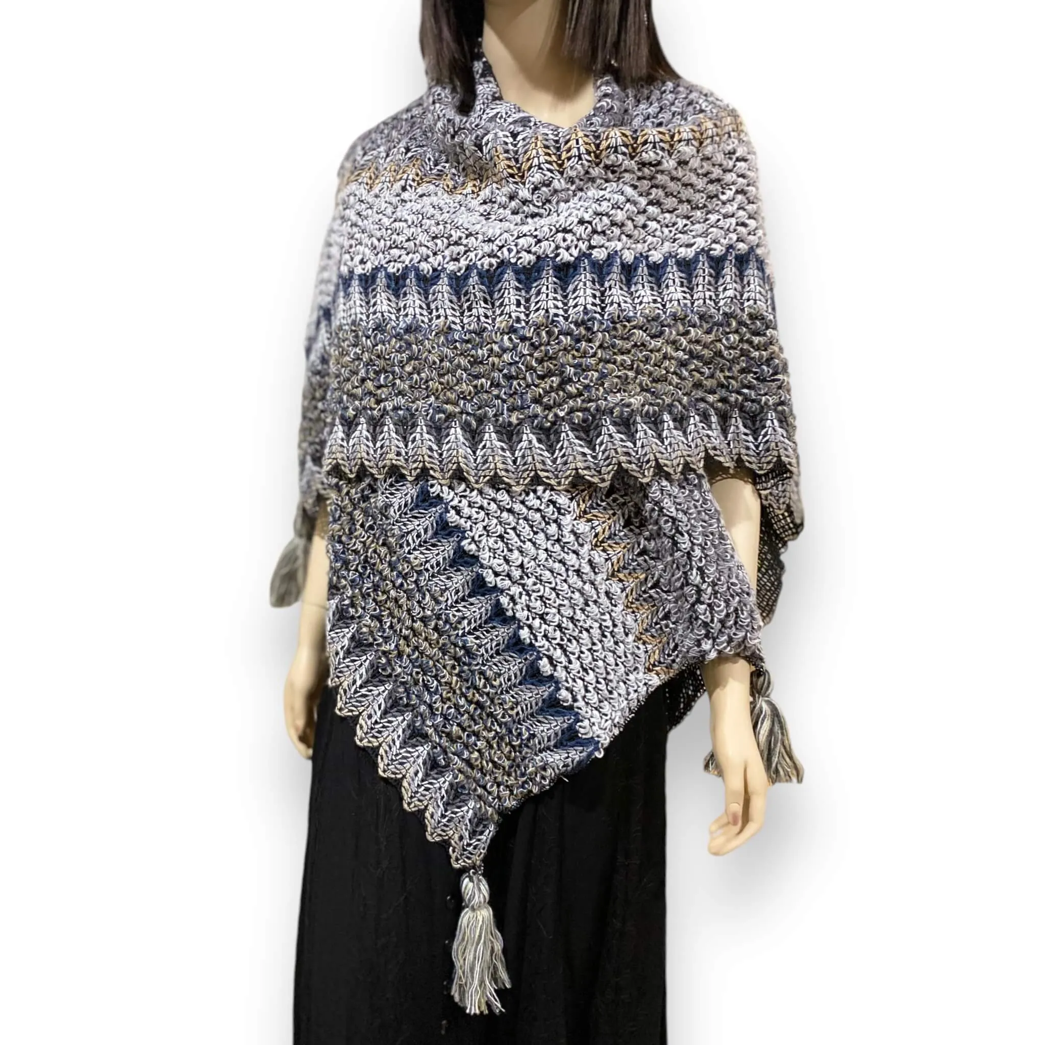 Colorful Knit Poncho Shawl Wrap